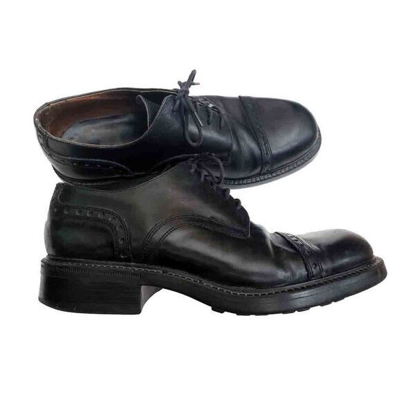 Vintage Modial Italy Oxford Brogue Shoes Black Leather Men's Size 9.5D - Picture 1 of 4